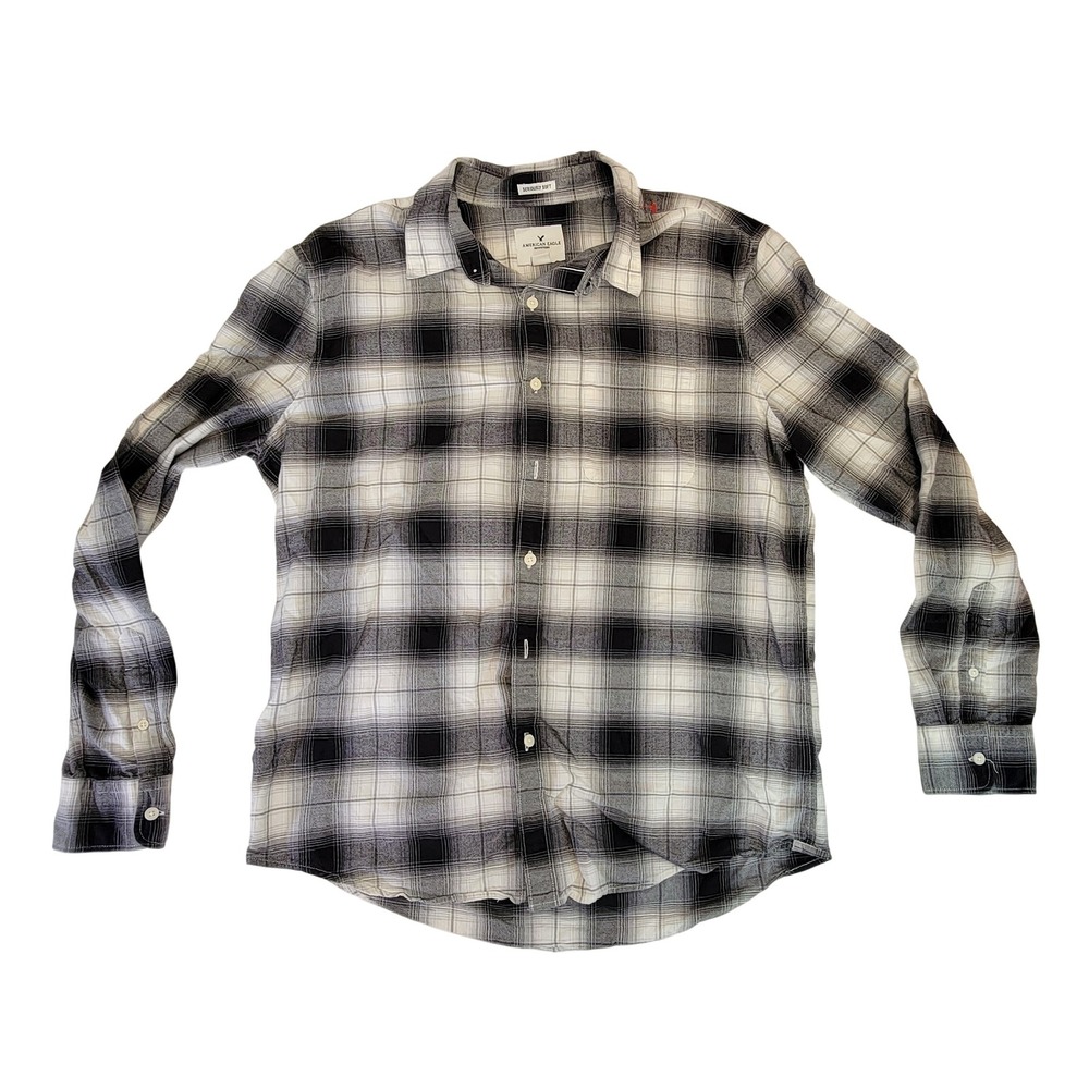 American Eagle Outfitters Long Sleeve Button Up Shirt Men's L Gray‎
